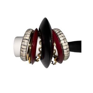 Iris Apfel & Bajalia Stacked Bracelets Set Black Red Gold Mixed Media Boho